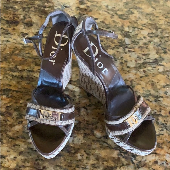 Dior Shoes | Christian Dior Canvas Logo Wedge Shoes | Poshmark